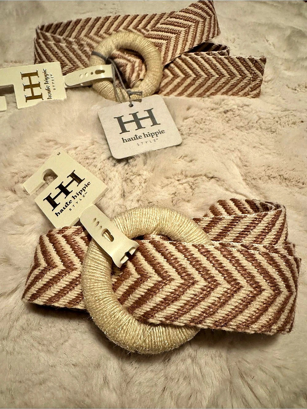 Haute Hippie Chevron Woven Belt in Brown & Cream NWT